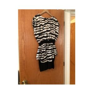 Zebra Print Mini Dress with Black Skirt Large